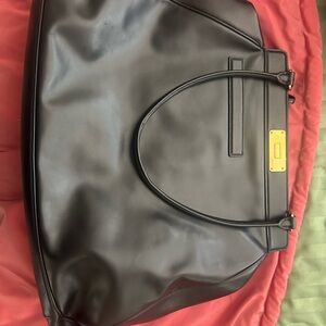Prada Black Leather Tote Bag with Gold Accents
